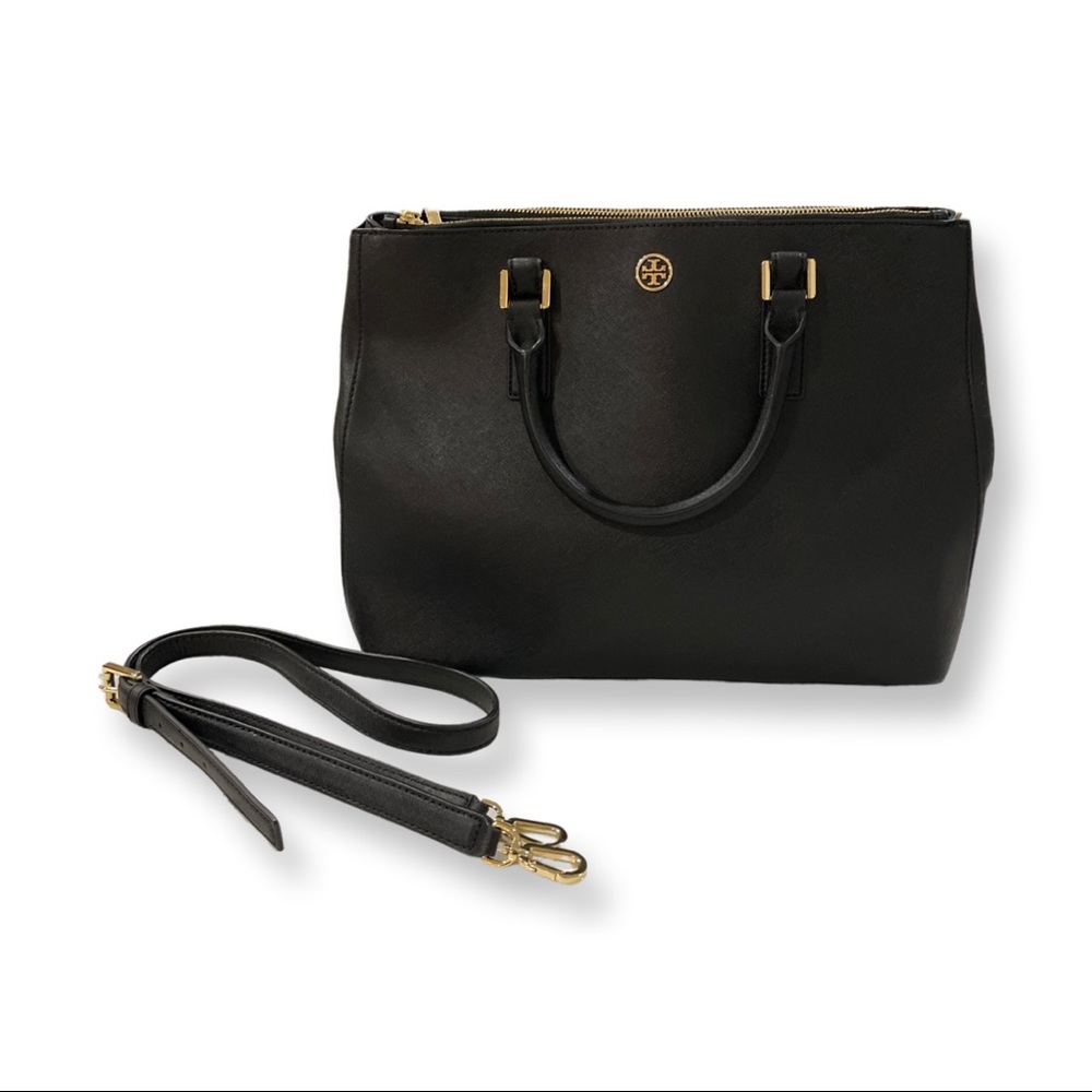 LIKE NEW Tory Burch Robinson Double-zip Ew Tote Black Saffiano Leather Satchel